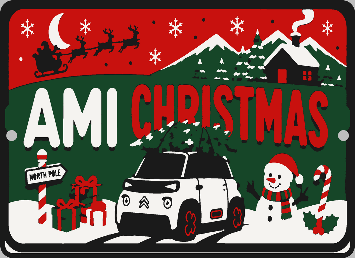 Plaque Ami Christmas montée sur la voiture