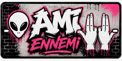 Plaque avant Ami Ennemi rose, lettrage graffiti